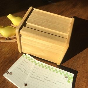 Wooden recipe box with recipe cards